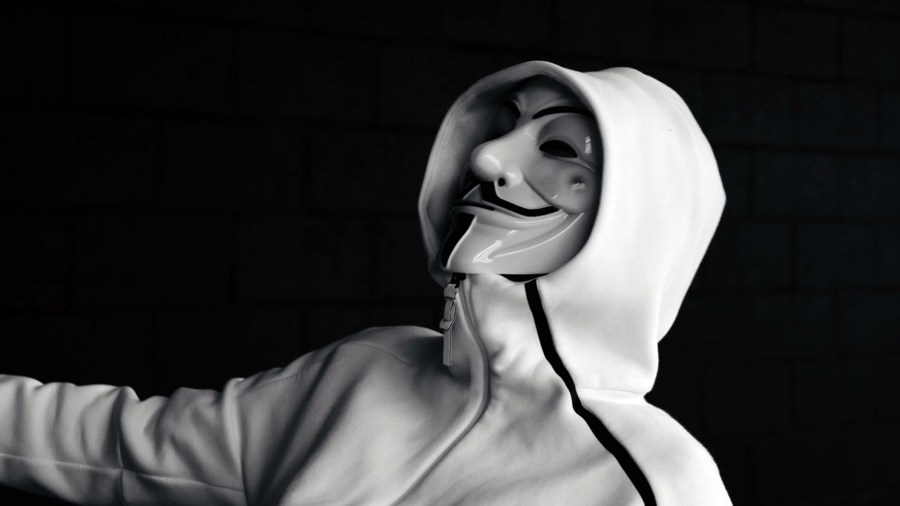 Wallpaper Anonymous Mask Hood Bw Hd Picture Image