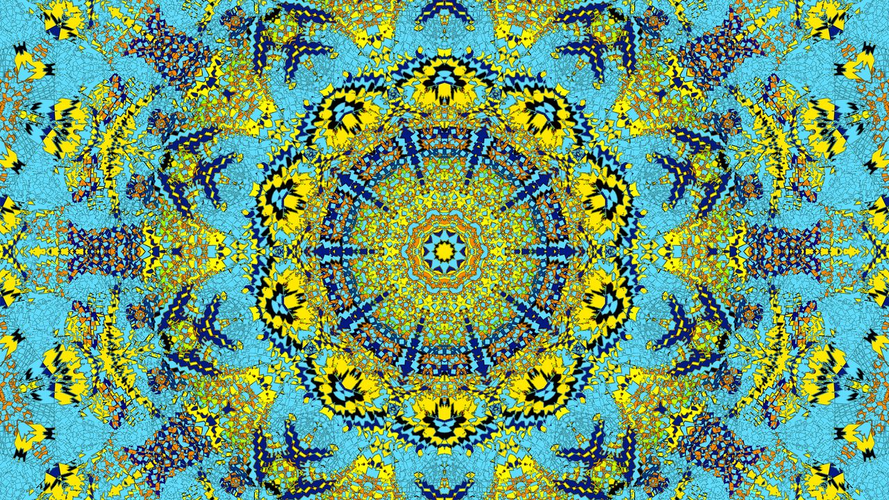 Wallpaper Fractal Pattern Kaleidoscope Abstraction Blue Yellow Hd