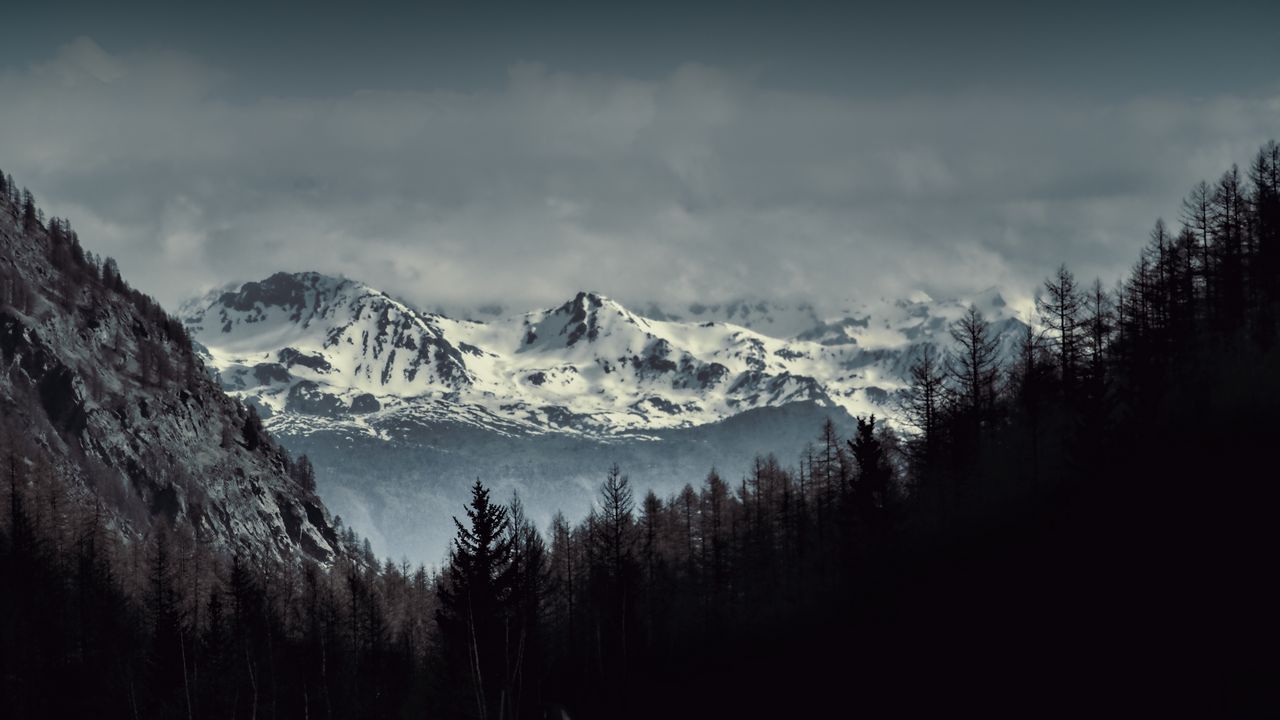 Wallpaper Mountains Snow Trees Clouds Landscape Hd Picture Image