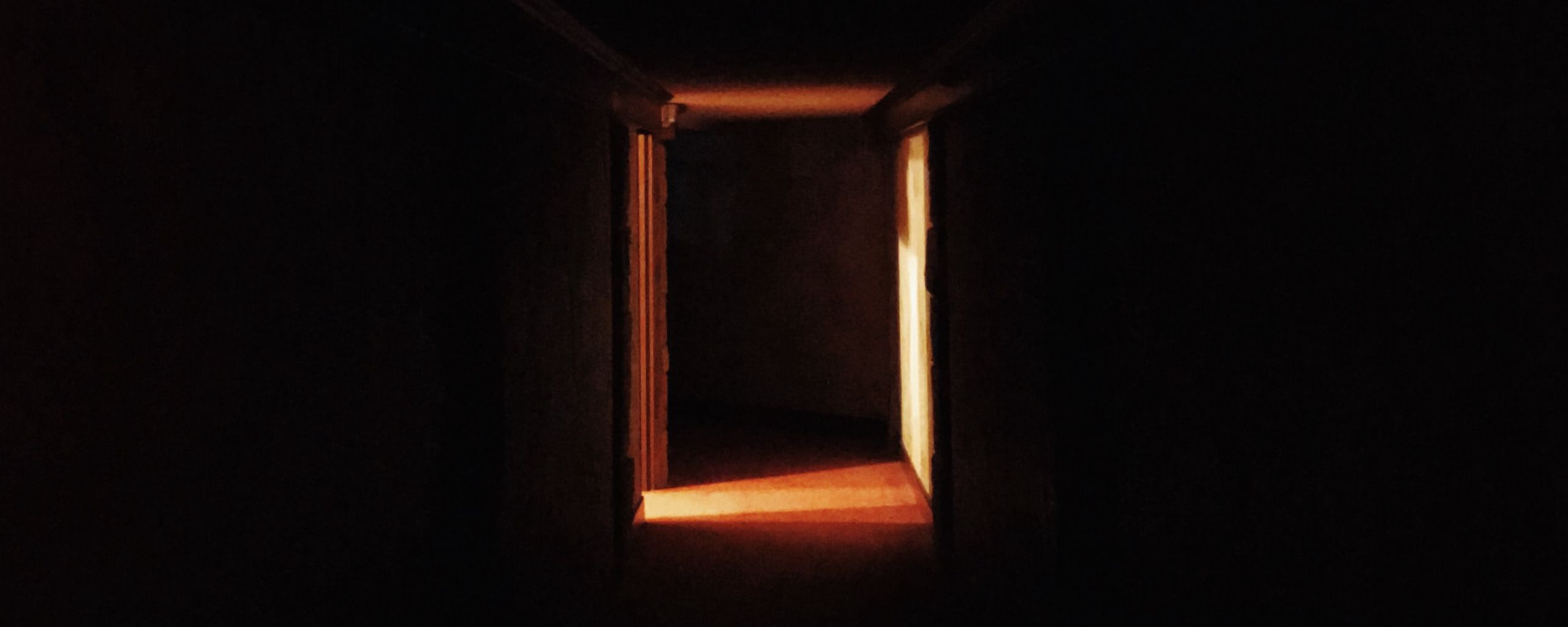 Download Wallpaper 2560x1024 Corridor Dark Door Light Darkness