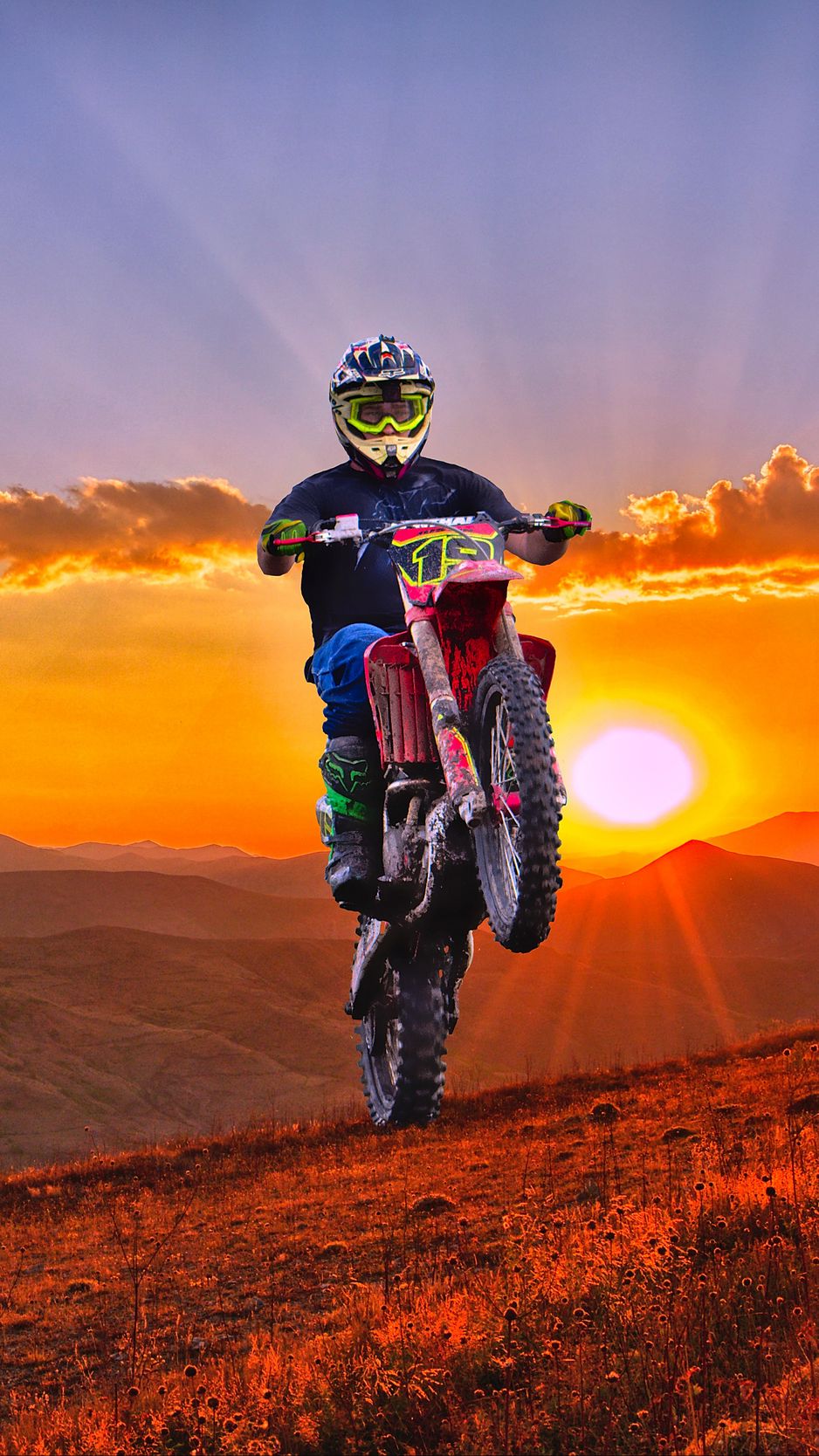 Download Wallpaper 938x1668 Motorcycle Motorcyclist Cross