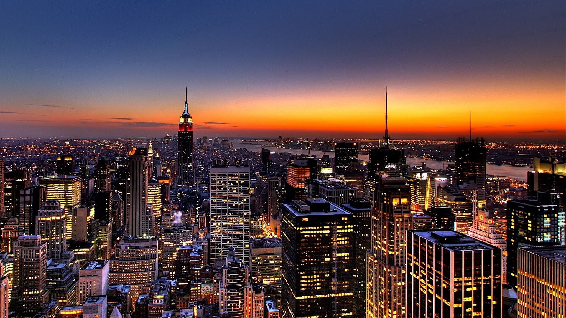 Download Wallpaper 1920x1080 New York Night Skyscrapers Top View