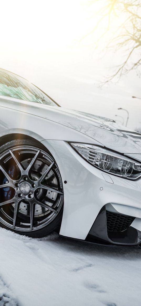 bmw, f30, white, headlights, side view