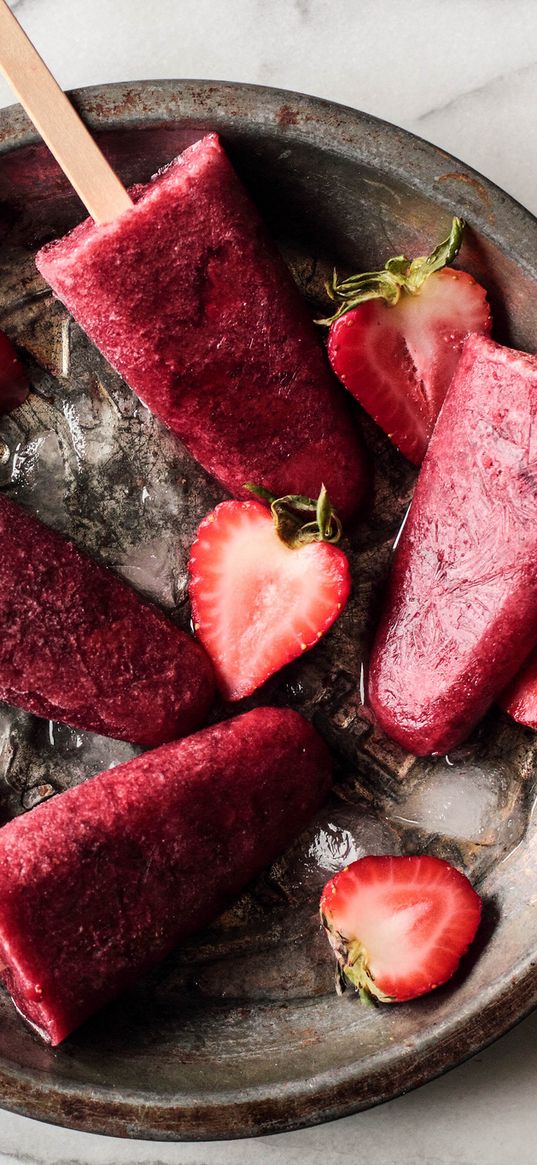 ice cream, ice, strawberries, berries