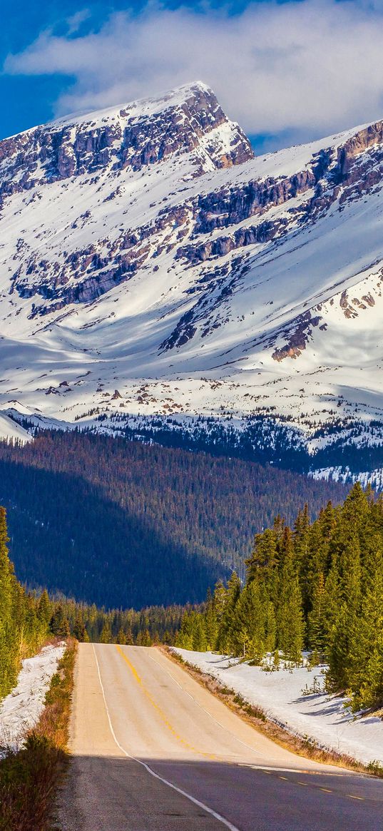 alberta, canada, banff national park, mountain, road, distance, snow