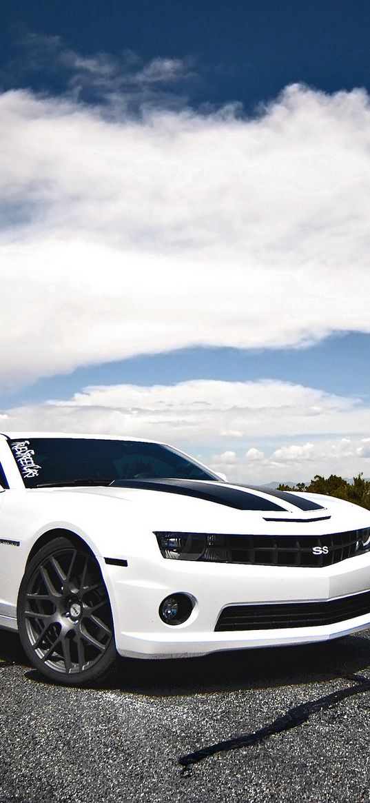 chevrolet, camaro ss, white, side view