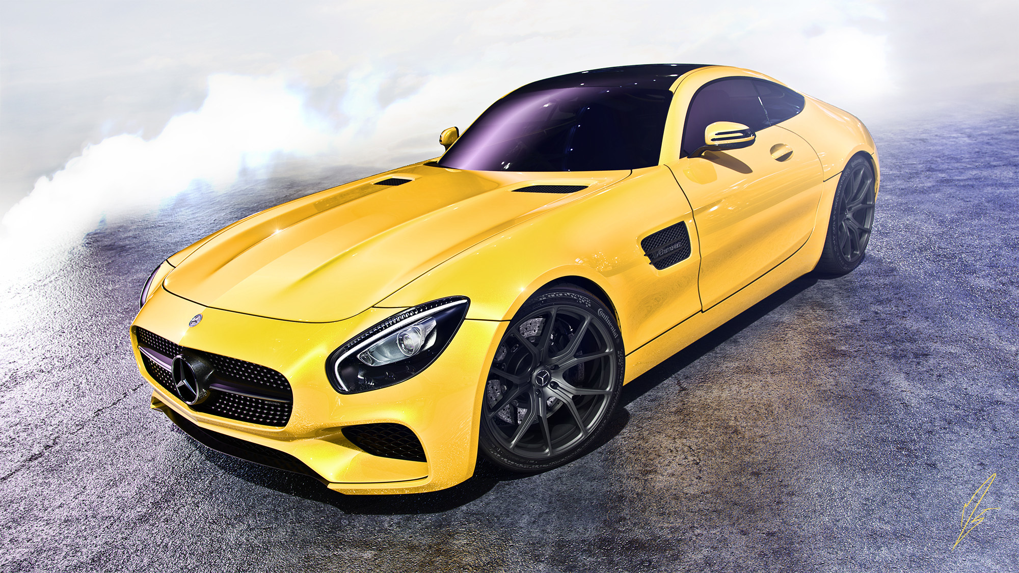 mercedes, amg, gt, yellow, side view