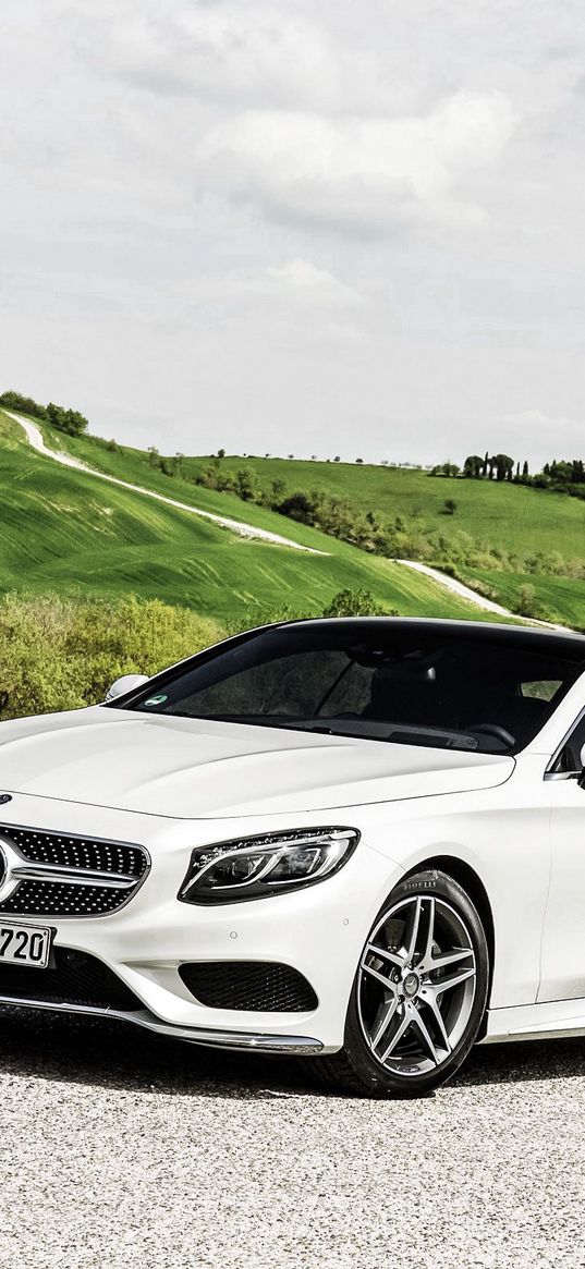 mercedes-benz, s-class, coupe, white, side view