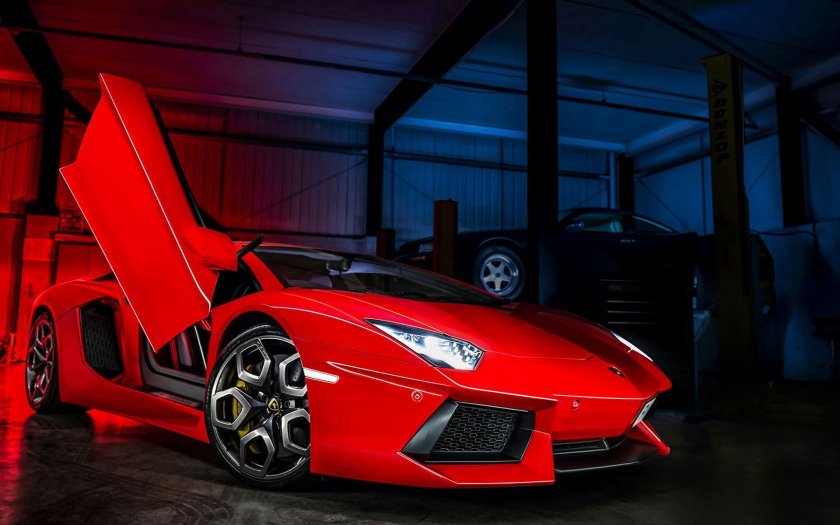 lamborghini, aventador, lp700-4, red, side view