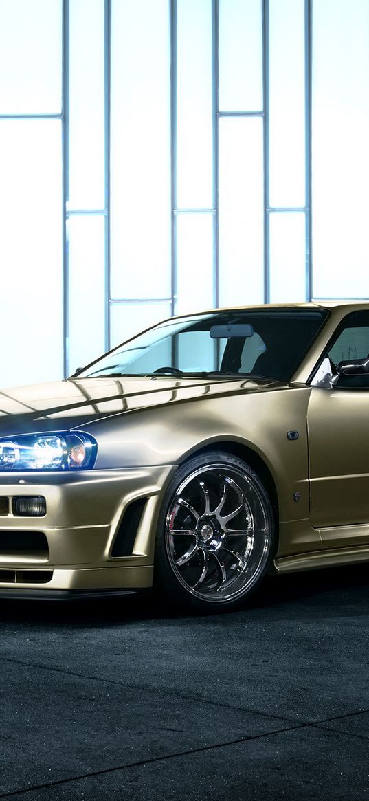 nissan skyline, r34, golden, side view