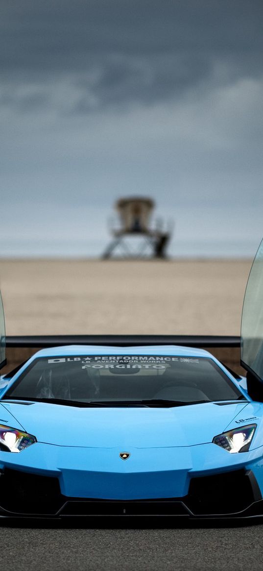 lamborghini, aventador, blue, front view