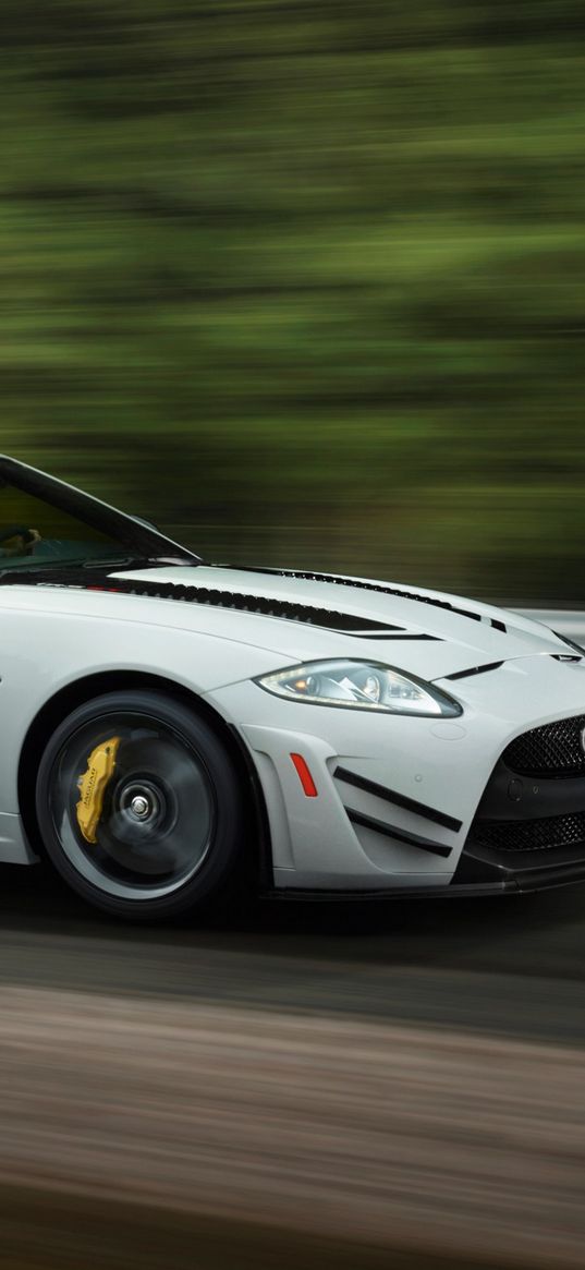 jaguar, xkr-s, gt, white, side view