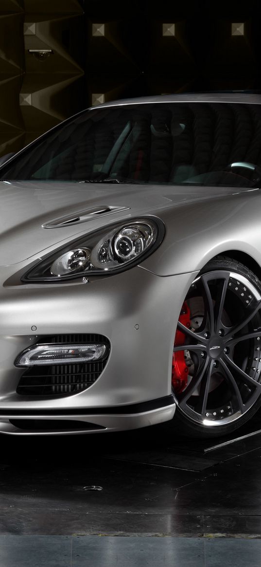 porsche, panamera, front view, silver