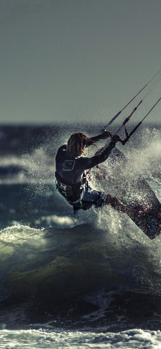 kite surfing, sportsman, sea, ocean, wave