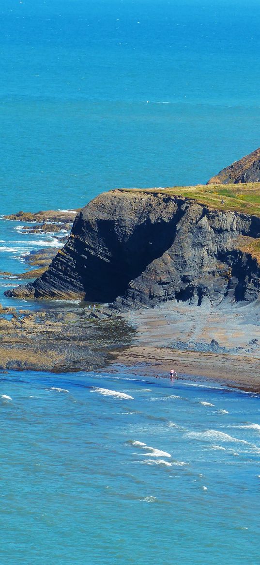 ceredigion, wales, clarach bay, hill, bay, waves