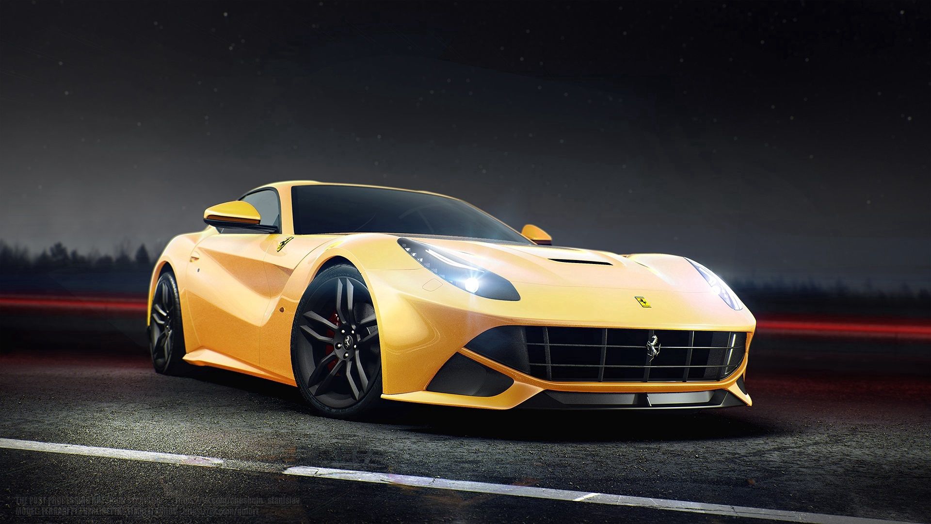 ferrari, f12, berlinetta, yellow, side view