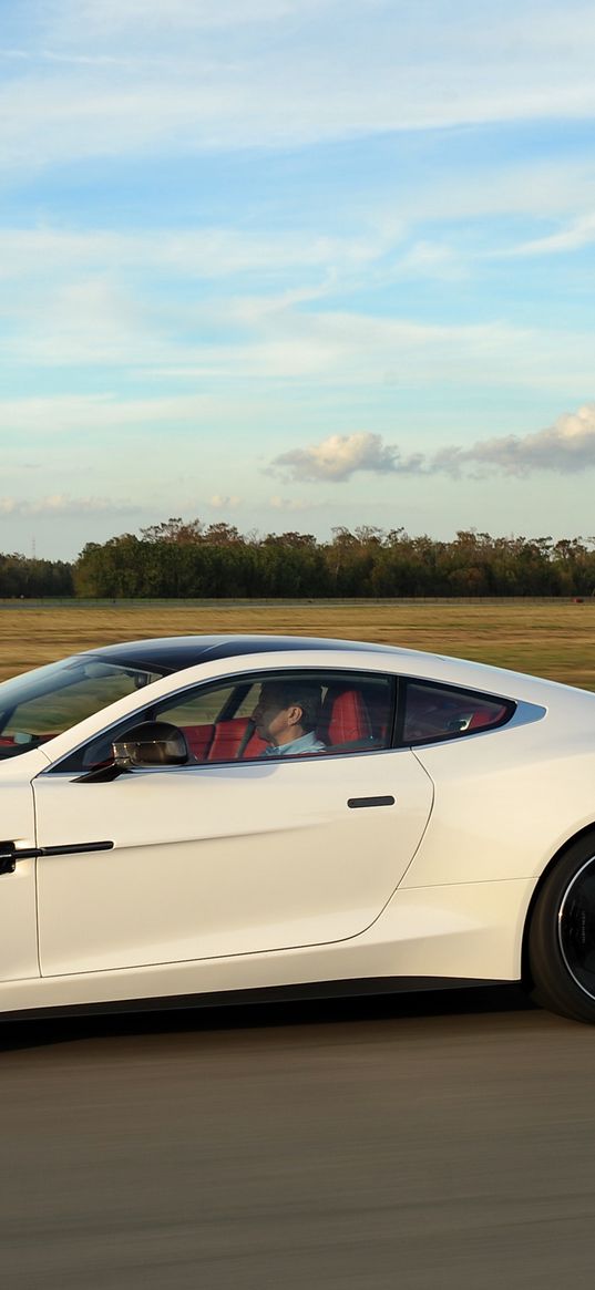 aston martin, vanquish, side view, white, movement
