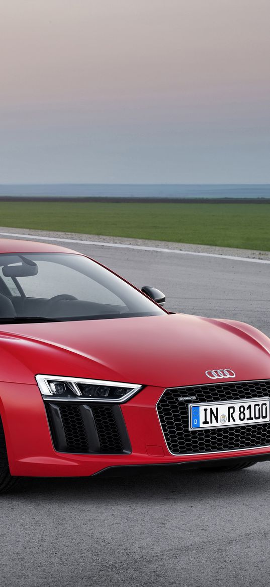 audi, r8, v10, red, 2015