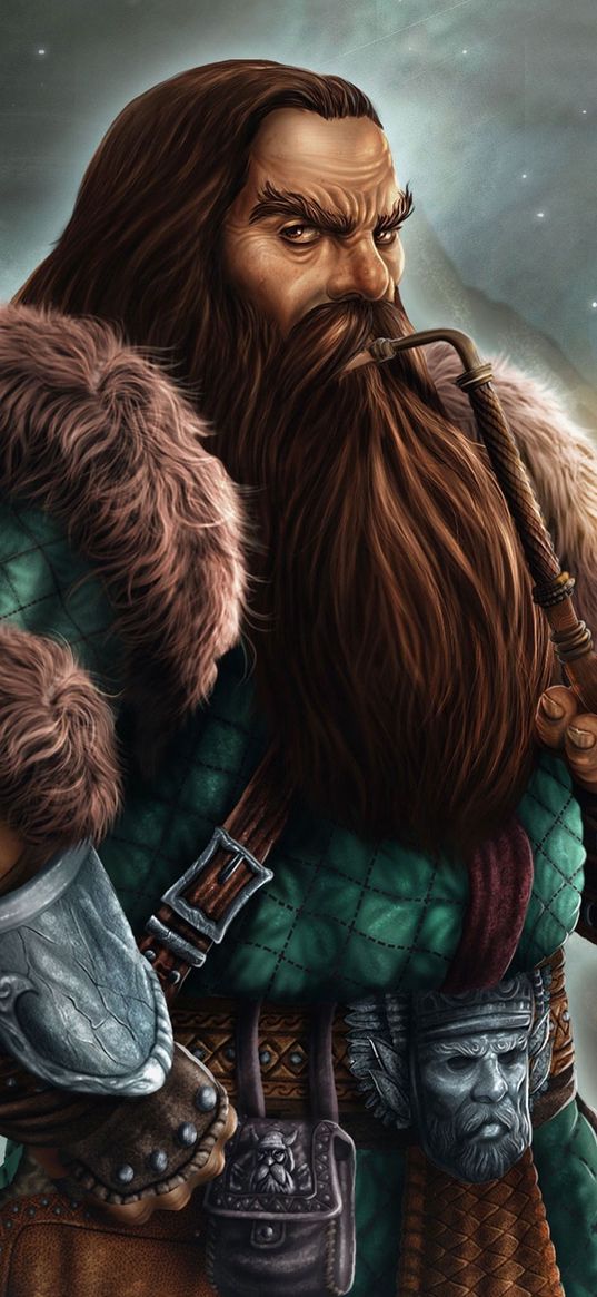 dwarf, fur, pipe, art, fantasy