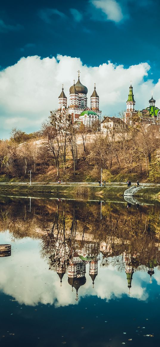 feofania, kiev, cathedral, reflection, pond