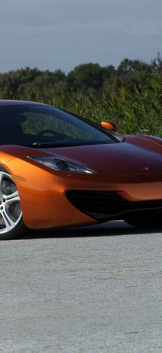 mclaren, mp4-12c, orange, side view