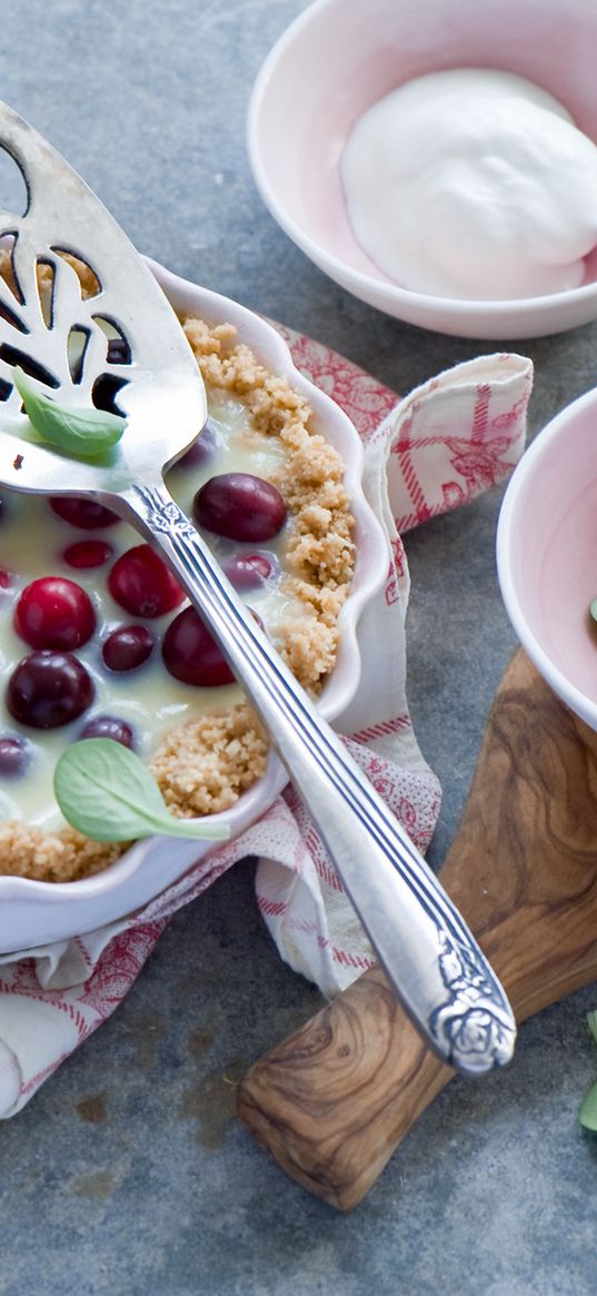 cake, berries, cranberries, baking, sour cream