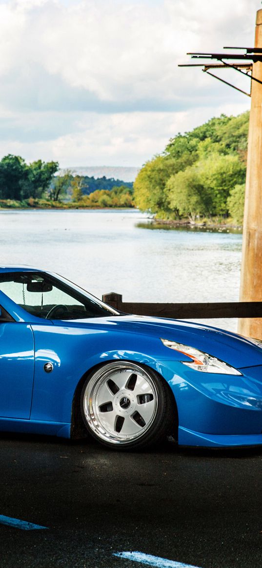 nissan, 370z, blue, side view