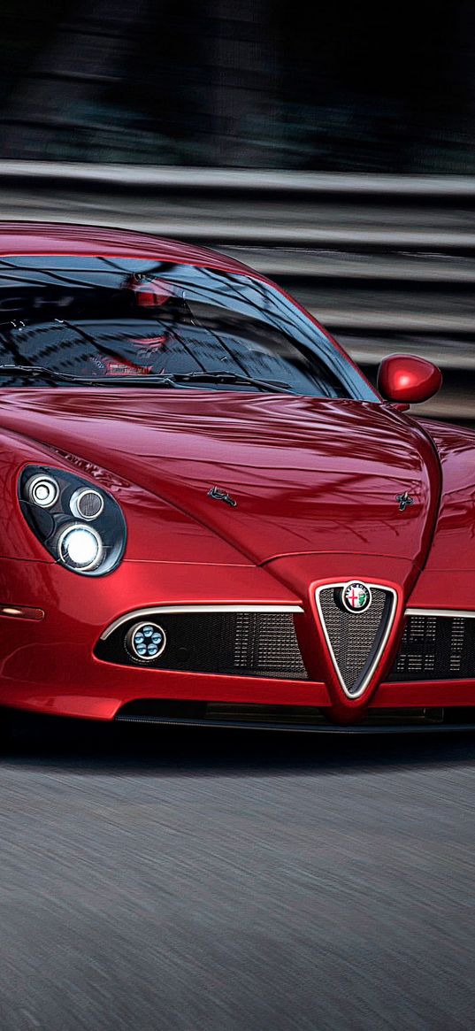 alfa romeo, graceful entrance, red