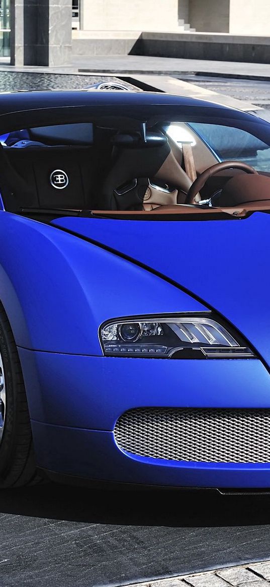 bugatti, veyron, blue, front view, supercar