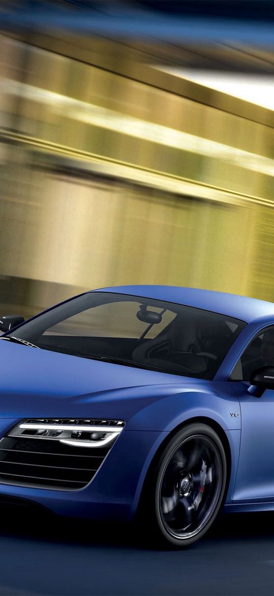 audi, r8, v10, blue, side view