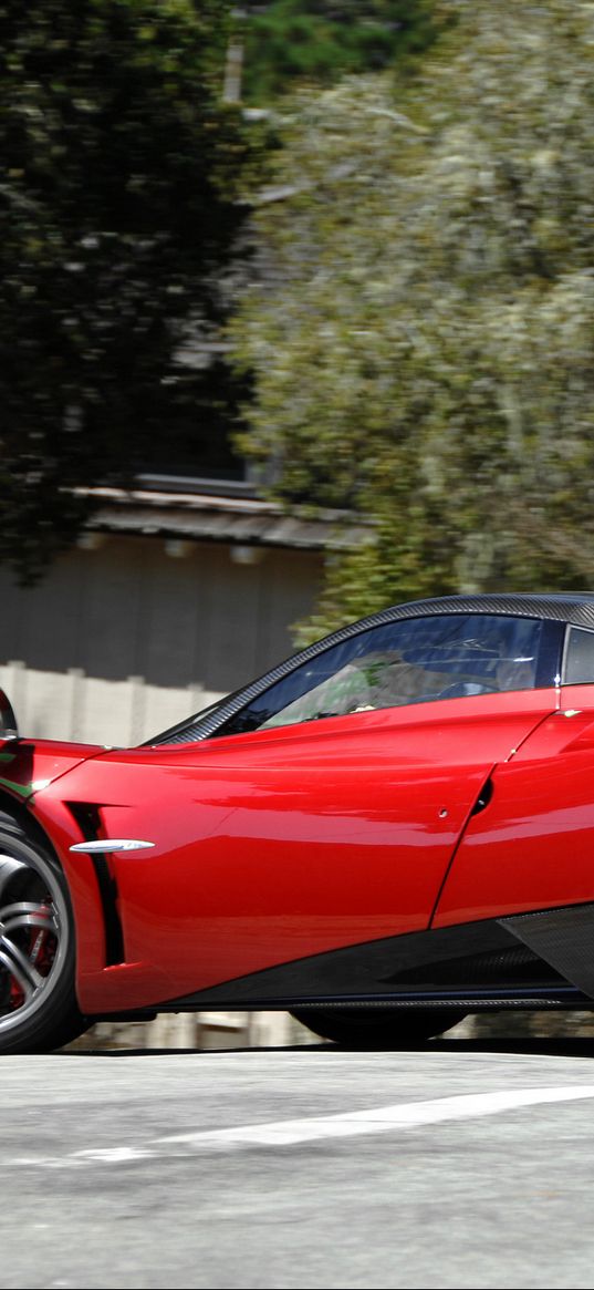 pagani, huayra, supercar, red, side view