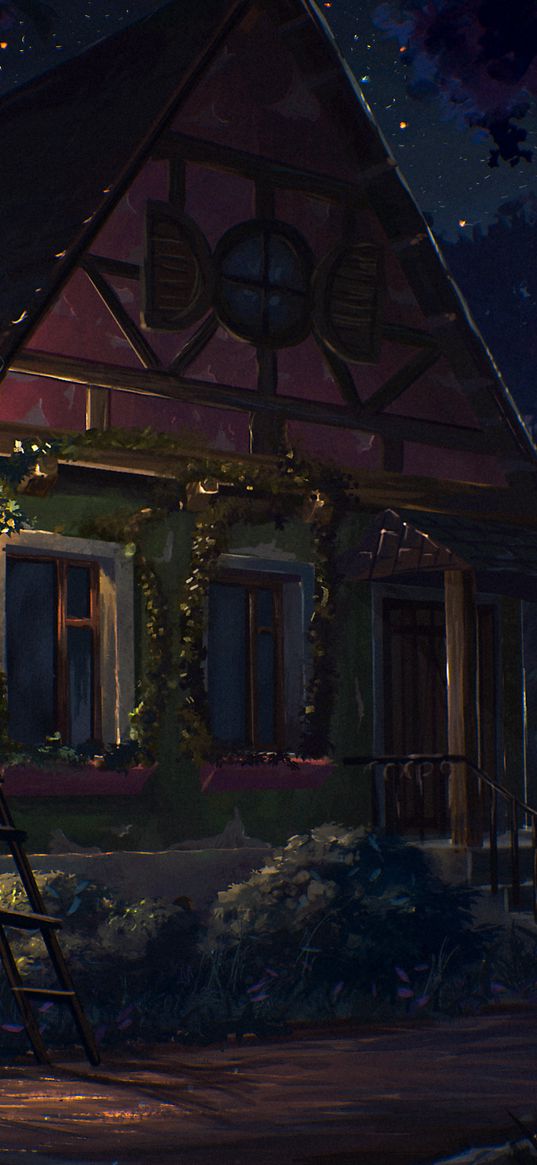 house, fairy tale, art, light, night