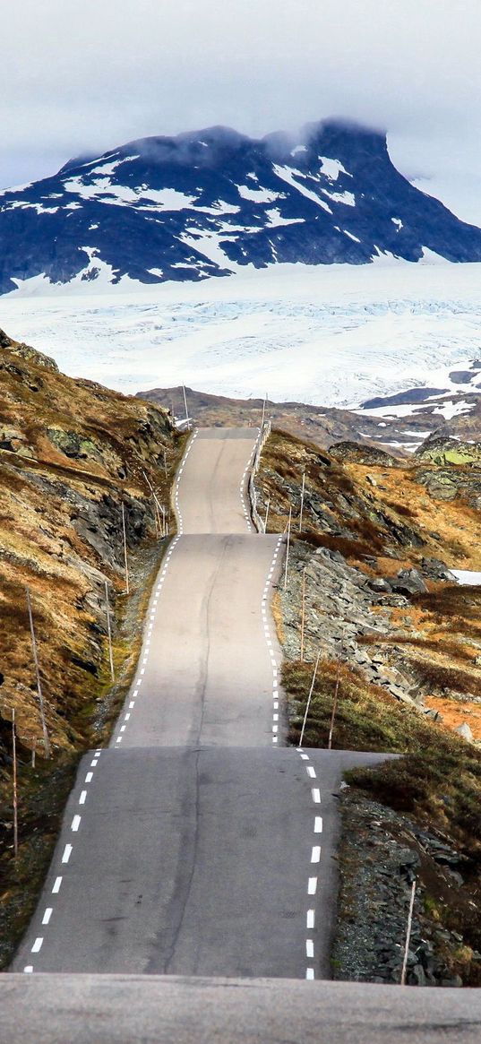 norway, road, mountain, snow