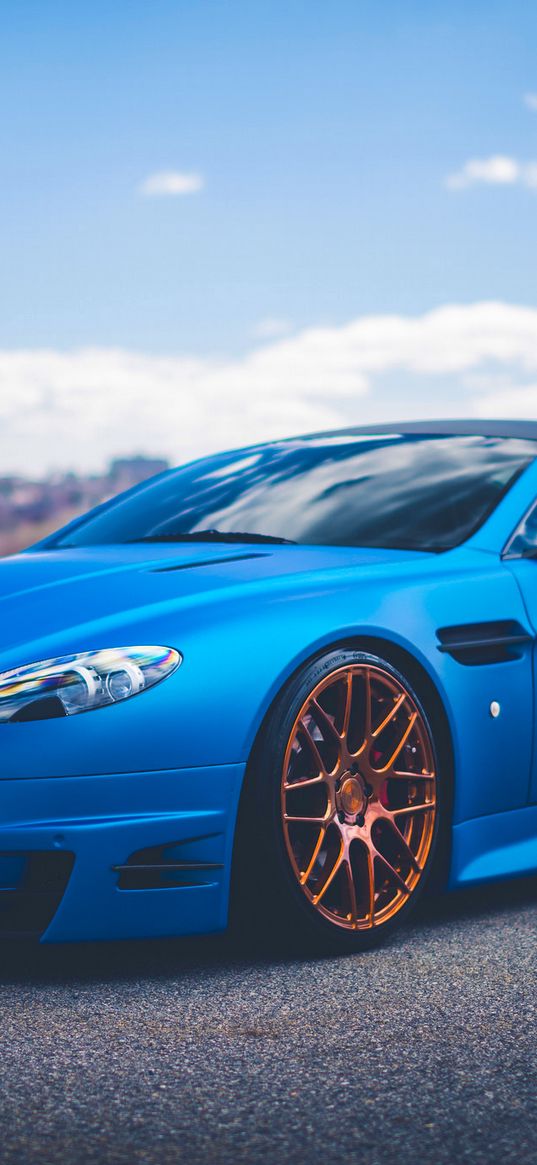 aston martin, v12, vantage, blue, side view, tuning