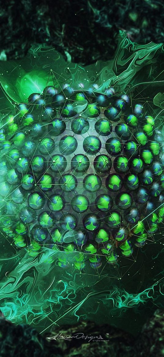 rendering, digital art, abstract, sphere, green