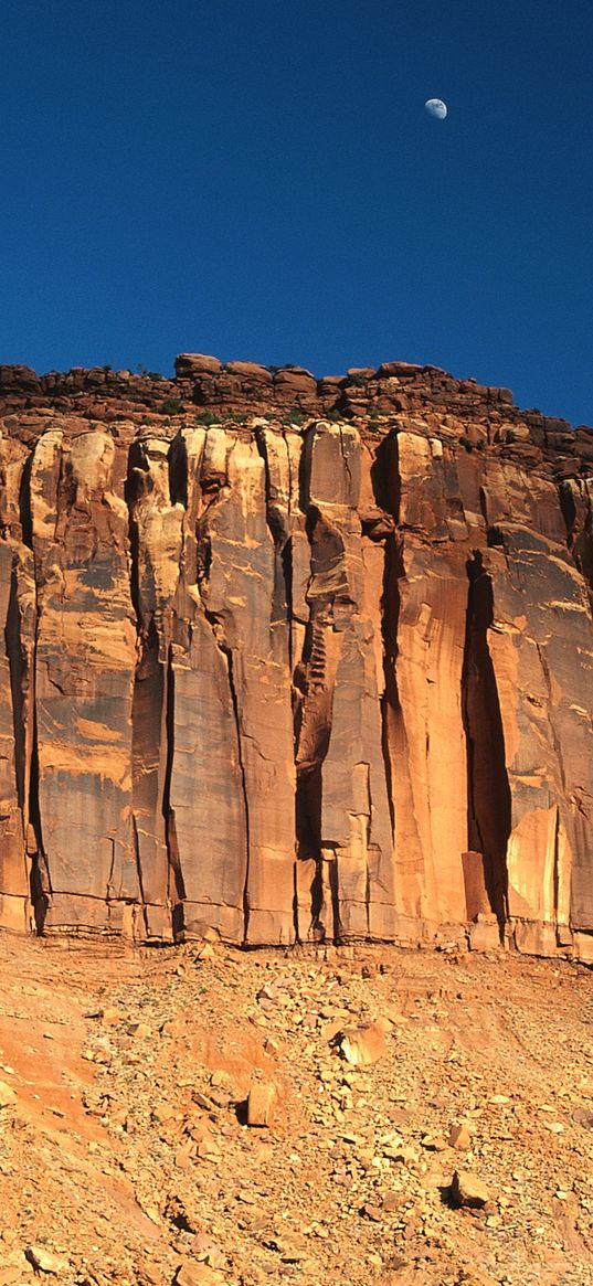 canyon, lines, strips, mountain, layers, moon, sky