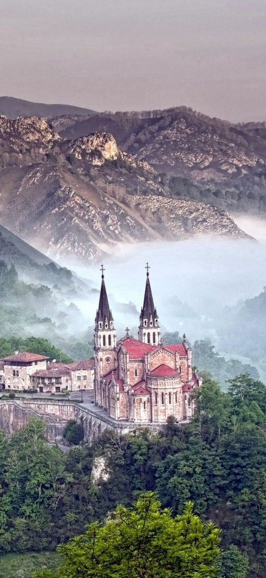 asturias, spain, ridge picos de europa, mountains, castle, cathedral