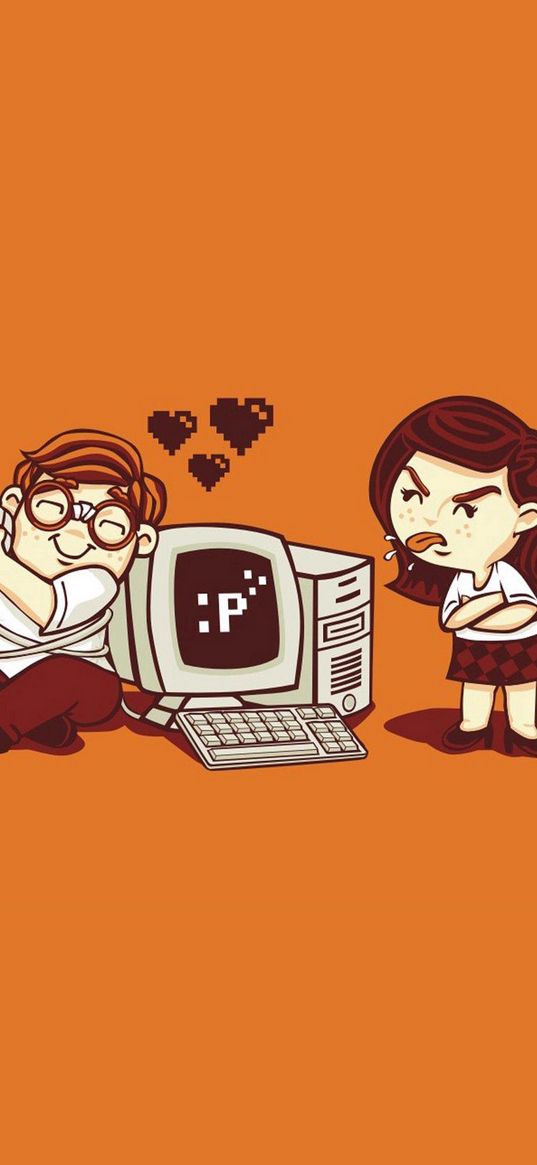 man, woman, computer, love, gamer, vector