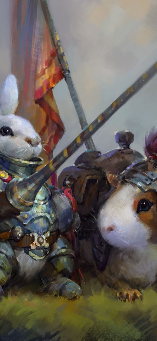 rabbit, guinea pig, knights, art