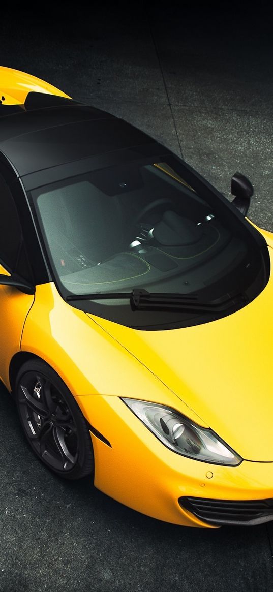 mclaren, mp4-12c, top view, yellow