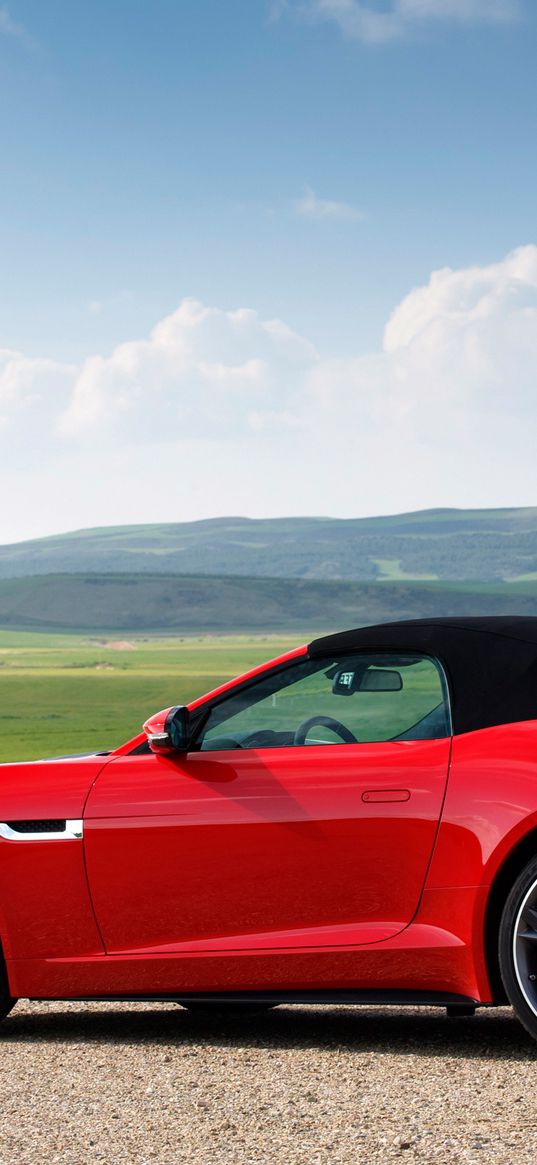 jaguar, f-type, v8 s, side view, red