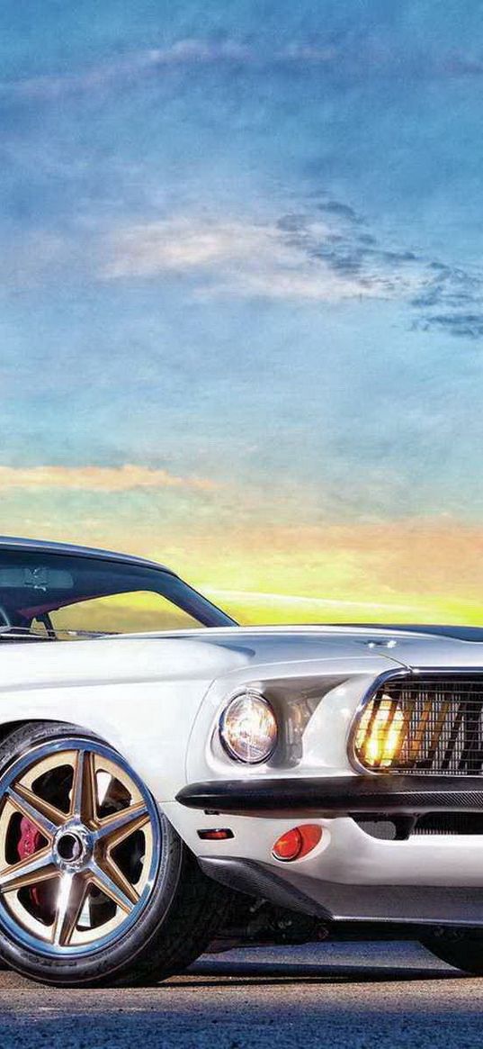 ford mustang, muscle car, white, side view