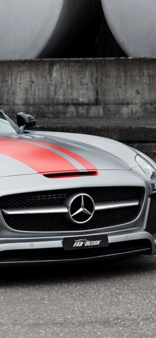 mercedes-benz, sls 63, amg, silver, side view