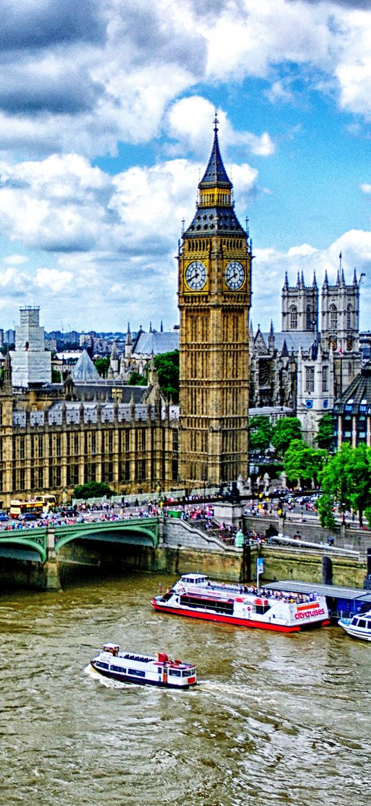 big ben, london, palace of westminster, bridge, river, thames, boats, hdr