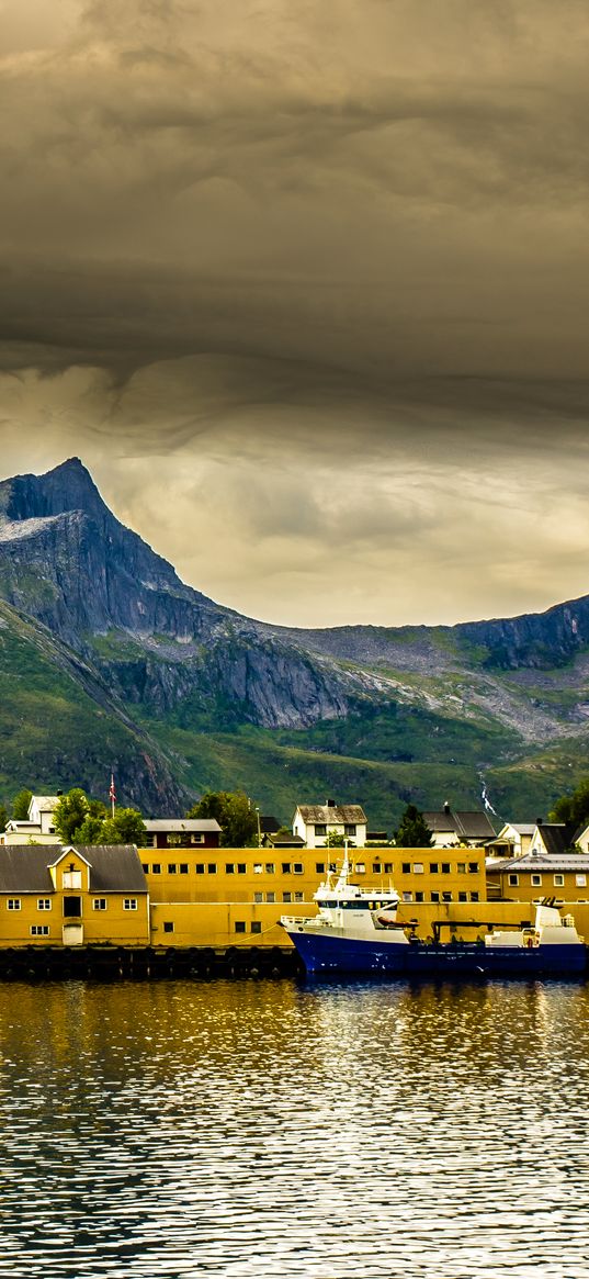 norway bay, fjord, marina, mountains, hdr