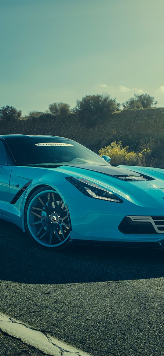 forgiato, corvette, chevrolet, blue, side view