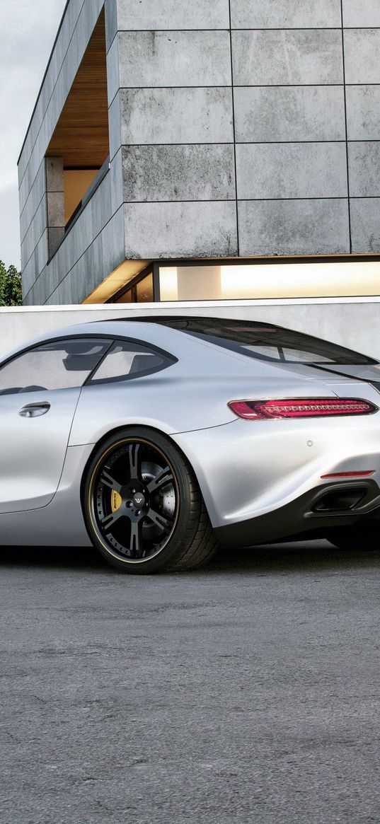 mercedes-benz, amg, gt, silver, side view, tuning