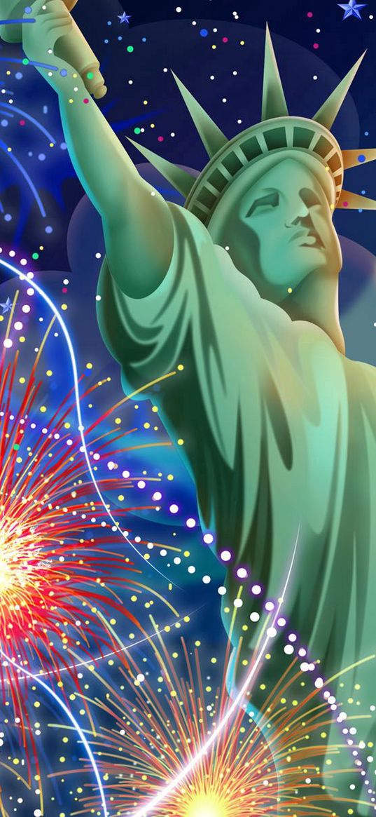 independence day, california, statue of liberty, fireworks