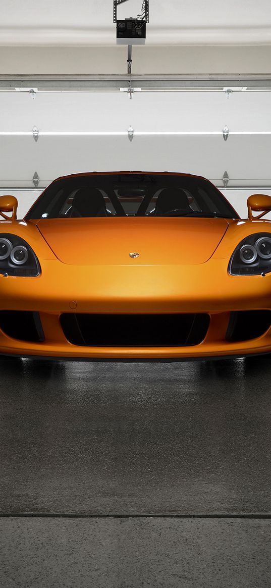 porsche, carrera, gt, orange, front view