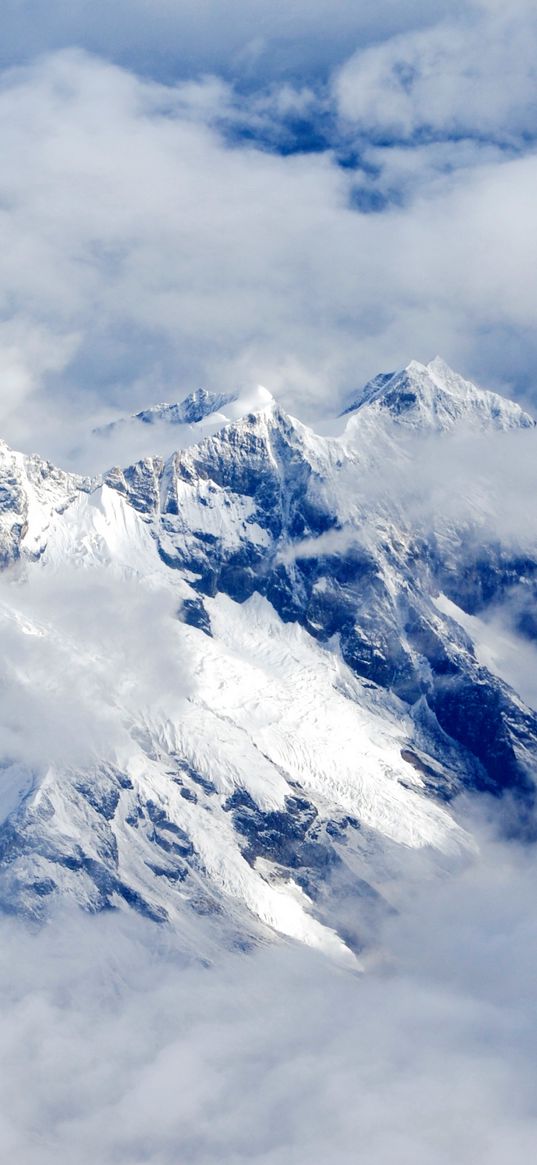 mountains, clouds, sky, tops